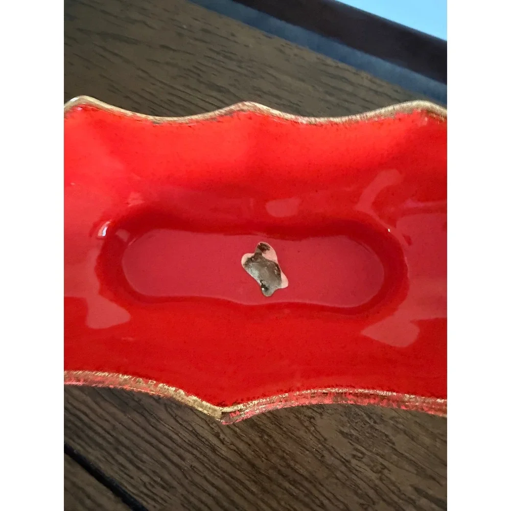 California Originals Console Bowl Unisex 16.5in Red Good MCM Gold Scalloped 759